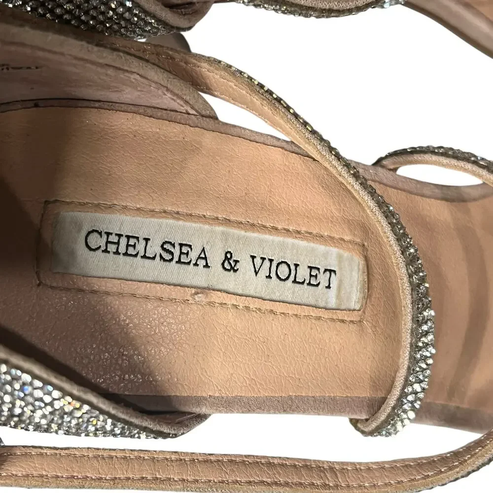 Chelsea & Violet High Heel Sandal 9.5 Silver Rhinestone Evening Prom Formal Gala